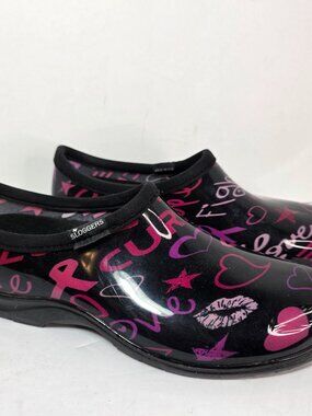 Sloggers Clog Shoes Womens Size 10 Black Breast Cancer Slip On Waterproof